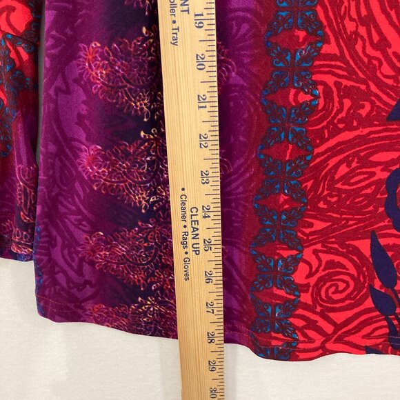 Bob Mackie size 1X Red Purple Floral Flare Sleeve Stretch Knit Blouse Romantic - Picture 4 of 8